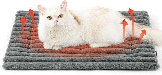 Bedsure Self Warming Cat Bed, Small Self Heating Dog Crate Pad, Thermal Extra Warm Puppy Mat Indoor & Outdoor, Non-Slip & Washable, 24" x 18", Grey