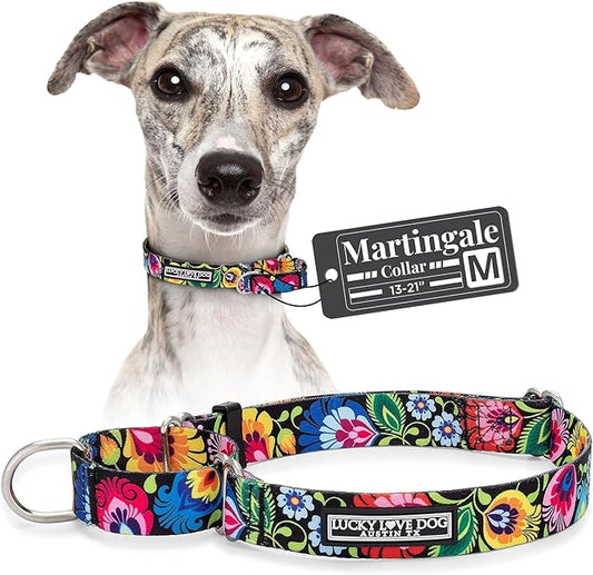 Lucky Love Dog Martingale Dog Collar - Adjustable, No-Slip, Durable, & Soft Webbing Collar for Male and Female Dogs Ideal for Training & Walking - Blackbird, Medium