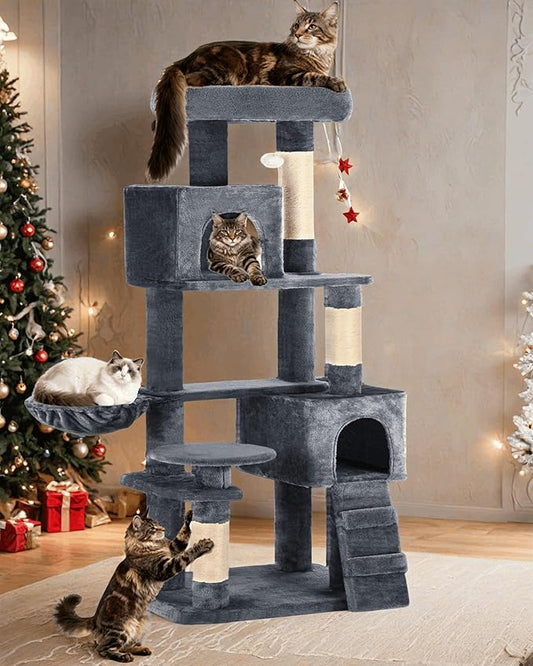 YITAHOME Cat Tree, 70.8 inches Large Cat Tower for Indoor Cats, Multi-Level House with 2 Padded Perches, Big Scratcher, Cozy Basket, 2 Cat Condos and Scratching Posts, Dark Gray