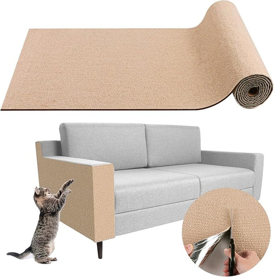 Climbing Cat Scratcher Mat Trimmable Cat Scratching Post Carpet 118?™’x15.8?™â€?Self Adhesive Carpet Mat Pad Replacement for Cat Tree Shelves Post Couch Wall Furniture Steps DIY Protector (Beige)