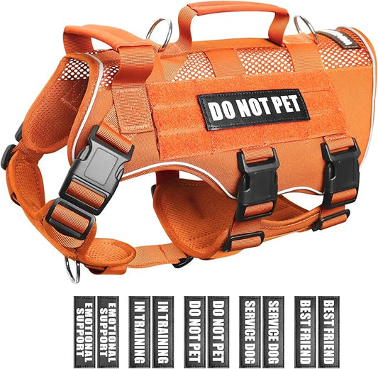 WINSEE Mesh Dog Harness with 10 Pet Patches for Medium Service Dog in Training, Breathable Tactical Molle Vest with Double Handle, Reflective Military Pet Vest for Walking Hiking