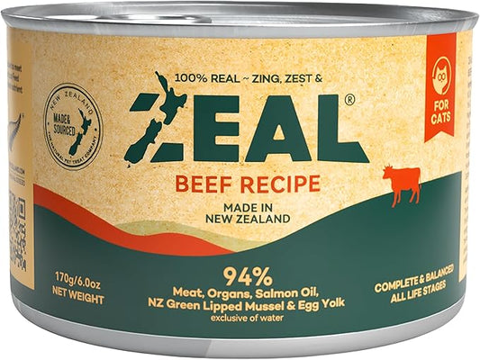 ZEAL New Zealand Wet Cat Food ??High Protein, Grain-Free with Superfoods (Beef, 6oz Can, 12-Pack)