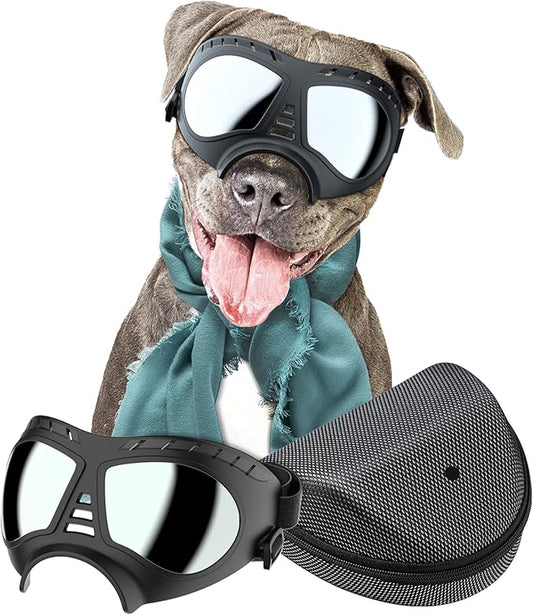 NVTED Dog Goggles Big Area Dog Sunglasses, Large Breed Windproof Snowproof Eye Protection Pet Glasses for Outdoor Driving Cycling (Large)