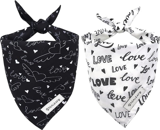 Realeaf Wedding Dog Bandanas 2 Pack, Reversible Love Pet Scarf for Boy and Girl, Premium Durable Fabric, Black and White Bandana for Small Medium Large and Extra Large Dogs (Large)