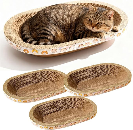 3 Pack Large Cat Scratcher Cardboard, Oval Cat Scratcher Bed Cat Scratch Pad Board Lounge Couch for Indoor Cats Bowl Shaped Cat Scratching Post Nest for Cats Grinding Claw Furniture Protector