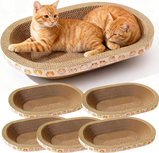 5 Pack Large Cat Scratcher Cardboard, Oval Cat Scratcher Bed Cat Scratch Pad Board Lounge Couch for Indoor Cats Bowl Shaped Cat Scratching Post Nest for Cats Grinding Claw Furniture Protector