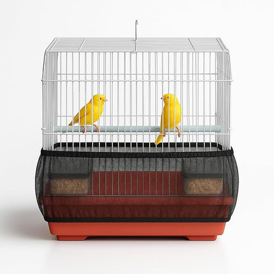 Universal Bird Cage Seed Catcher Universal Mesh Skirt Cover Stretchy Small Animal Cages Cover Pet Removable Durable Protector (Black, Small)