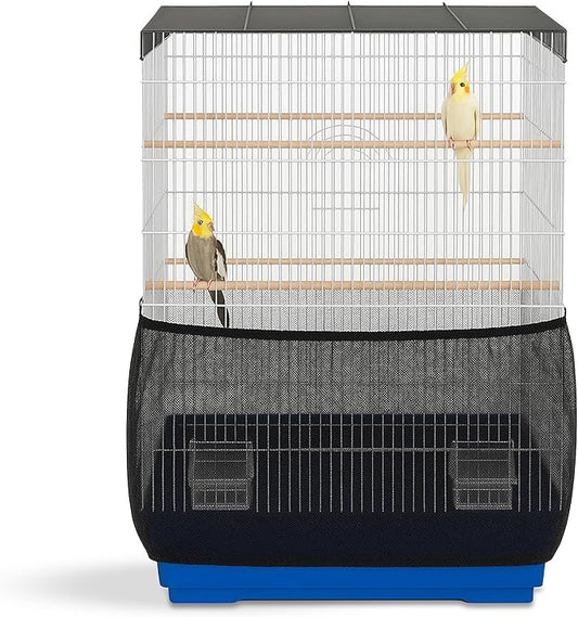 Universal Bird Cage Seed Catcher Universal Mesh Skirt Cover Stretchy Small Animal Cages Cover Pet Removable Durable Protector (Large, Black)