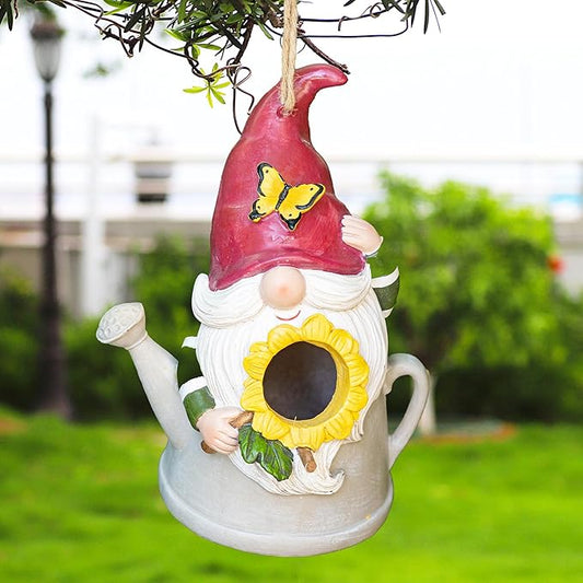 Topadorn Bird House Resin Carved Butterfly Birdhouse, Hanging Resin Garden Bird House Decoratvie Birdhouse, Red