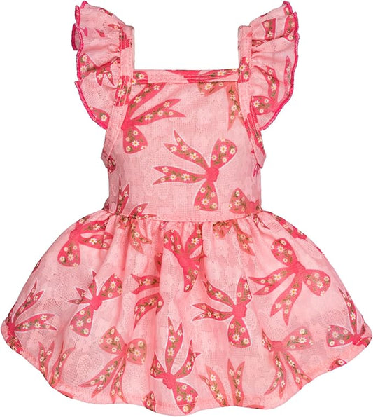 Fitwarm Ruffle Sleeves Bowknot Dog Dress, Birthday Clothes for Small Dogs Girl, Pet Outfit, Pink, Small
