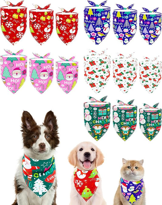 PET SHOW 15 Pack Christmas Dog Bandanas Bulk 3 Sizes Large Medium Small Santa Snowman Dogs Head Scarves Puppy Triangle Bibs Suit Xmas Kerchief Set Cats Pets Girl Boy Grooming Accessories
