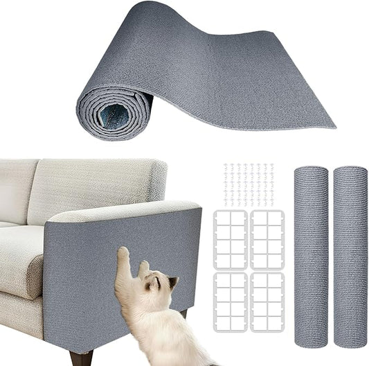 2 Pcs 39.4"X15.8" Cat Scratch Mat for Furniture and Wall Protectors, Trimmable Self-Adhesive Cat Scratch Pads, DIY Cat Scratcher for Covering Cat Tower and Couch Protector (Light Grey)