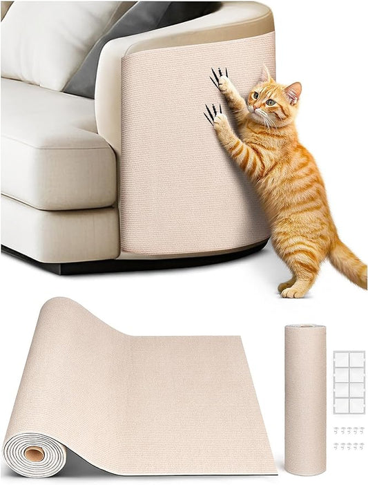 78.7"x15.8" Cat Scratch Mat, Trimmable Self-Adhesive Carpet, DIY Climb Cat Scratcher for Furniture Couch or Wall Protector, Covering Cat Scratching Post Replacement Pads (Beige)