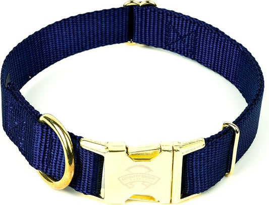 Country Brook Petz Premium Nylon Dog Collar with Metal Buckle for Small Medium Large Breeds - Vibrant 30+ Color Selection (Medium, 3/4 Inch, Navy Blue)