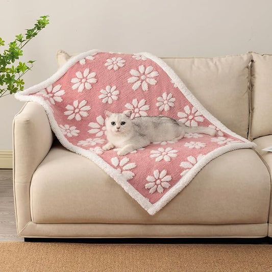 Waterproof Blanket for Dog Puppy Cat, Cute 3D Textured Flower Dog Blanket for Bed Couch Sofa, Soft Liquid Pee Proof Furniture Protector, 30"x40", Pink