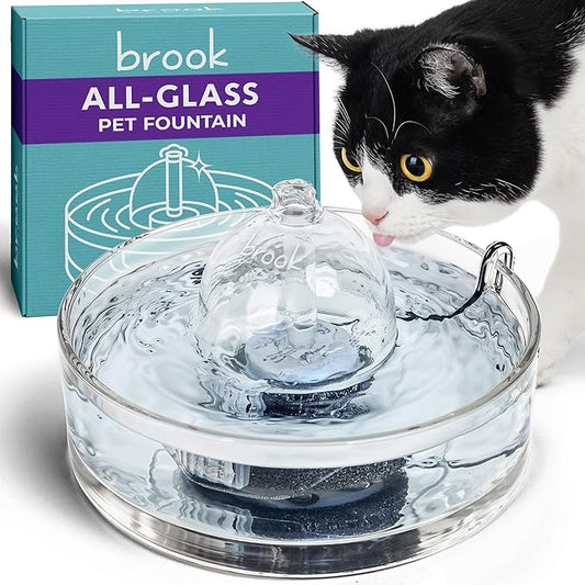 Brook Glass Pet Fountain (90oz/2.7L) ??Cat Water Fountain & Small Dog Drinking Fountain ??Automatic Water Dispenser Cat Fountain