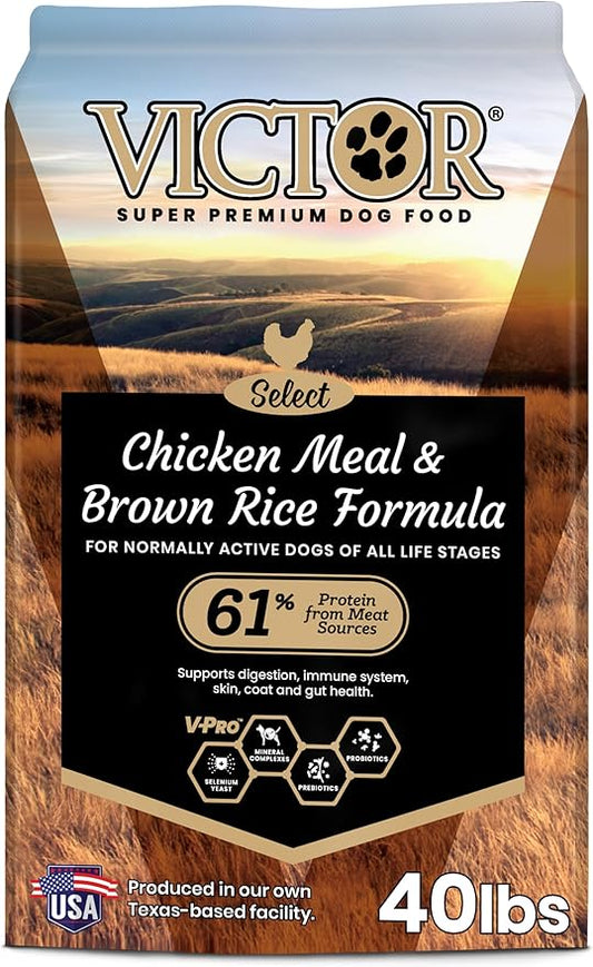 VICTOR Super Premium Dog Food ??Chicken Meal & Brown Rice for All Normally Active Dogs of All Life Stages ??Gluten-Free, Digestive & Immune Support, Ideal for Dogs with Meat Protein Allergies, 40 lb