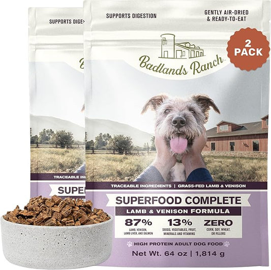 by Katherine Heigl- Superfood Complete, Air-Dried Adult Dog Food - High Protein, Zero Fillers, Superfood Nutrition (64 Ounce (Pack of 2), Lamb & Venison)