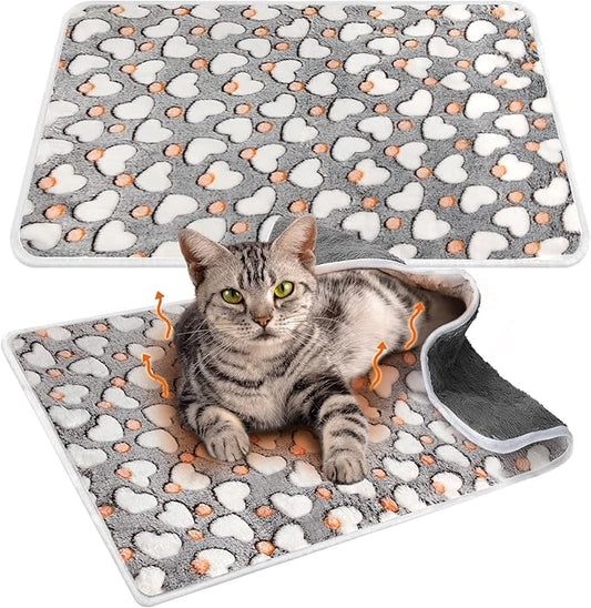 2 Pcs Large Self Warming Cat Pad Self Heating Cat Mat Bed Dog Crate Pet Blankets Thermal Heated Bed Mat for Outdoor Indoor Newborn Kittens Puppies Dog(Heart,24 x 18)