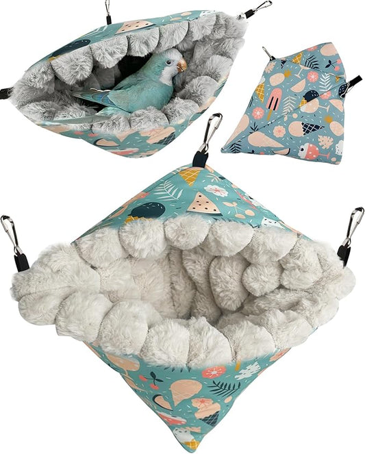 Warm Bird Nest Bed,Winter Small Animal Hammock,Hanging Bird House,Snuggle Hut for Parakeets Budgies Caique Conures Cockatiels Rats Rabbits (Blue, S)