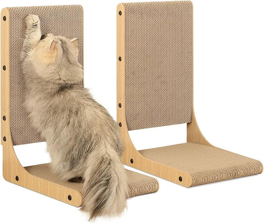 Zakkart 2-Pack Cat Scratching Board, 19.7'' Tall Cardboard L Shape Vertical Cat Scratchers for Indoor Cats, Cat Scratching Post for Wall and Couch, Medium