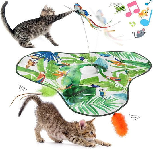 Interactive Cat Toys Rechargeable,Hide and Seek Interactive Cat Toys, Interactive Cat Feather Toys,Rechargeable Touch Activated Indoor Kitten Exercise Kicker, Mouse Squeaky