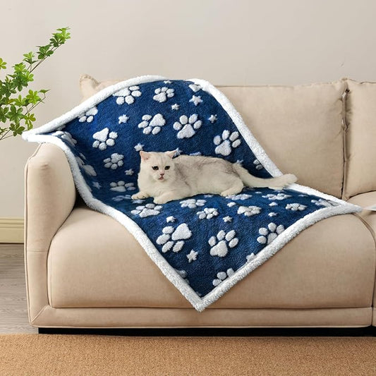 Waterproof Blanket for Dog Puppy Cat, Cute 3D Textured Paw Dog Blanket for Bed Couch Sofa, Soft Liquid Pee Proof Pet Furniture Protector, 30"x40", Navy Blue