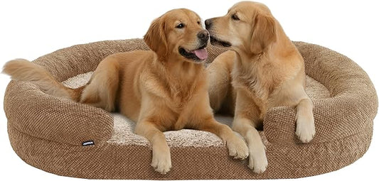 XXL Dog Bed for Extra Large Dogs ??Orthopedic Egg Crate Foam Couch with Bolster, 4.7-inch Thick, Washable Removable Cover, Plush Sofa Pet Bed, XLarge Sized, 52"x40", Camel