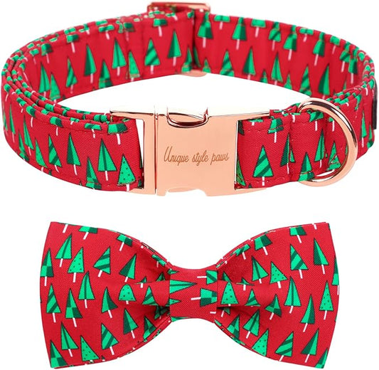 Unique style paws Christmas Dog Collar with Bow Best Winter for Small Medium Large Dogs -Christmas Tree-L