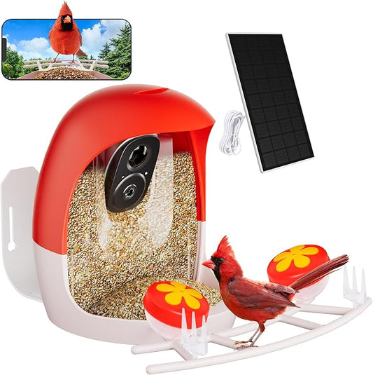 Smart AI Outdoor Solar Bird Feeder with Camera,Automatic Bird Identification,IP66 Waterproof,2K HD Camera Replays and Live broadcasts Available-Gifts for Wild Birds Lovers