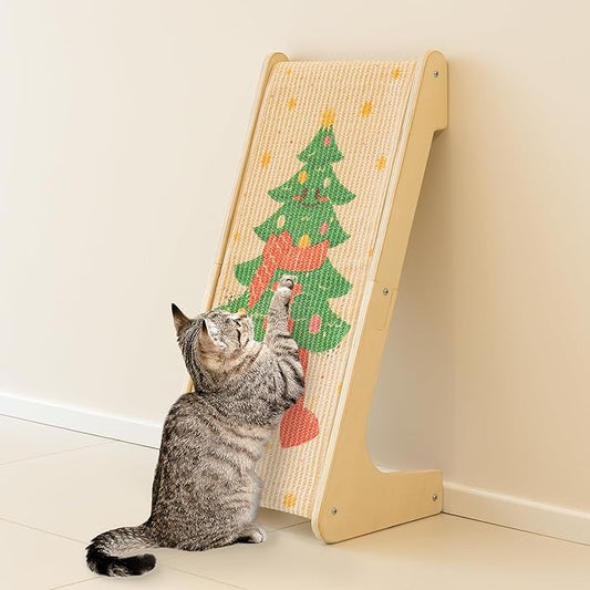 PETKARAY L Shape Cat Scratcher, Sisal Kitty Scratching Ramp, Vertical Scratch Pad for Indoor Cats, 25.2" Furniture Protector with Catnip for Christmas