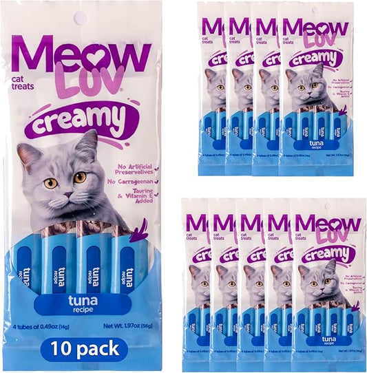 Ultra Chewy Meow Luv Tuna Recipe Lickable Cat Treats - Delicious Squeezable Cat Treats - Carrageenan Free - No Artificial Preservatives - Irresistible Snack - 0.5 Ounce Tubes (Pack of 10)