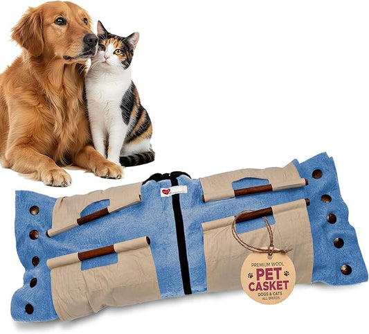 Cocoon® - Eco-Friendly Pet Burial & Cremation Ceremony Kit (Premium Wool) - Casket for Dogs and Cats ??Size for Every Breed (Choose Size & Color) (XL, Light Blue)