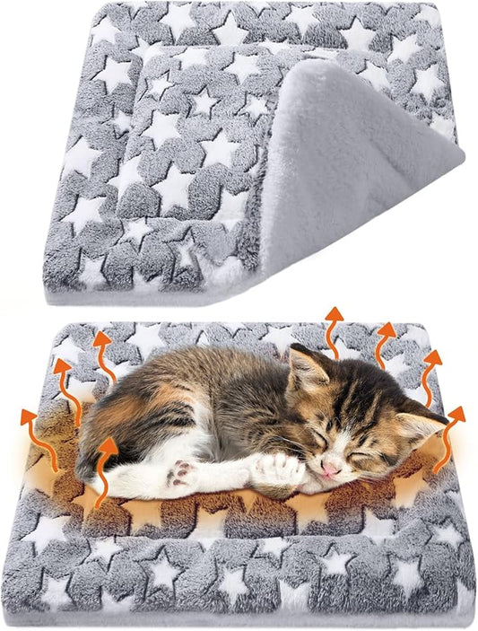 VitalCozy 2 Pack Self Warming Cat Mat Self Heating Pad Bed Reversible Machine Washable Reflects Body Heat Warm Thermal Pet Pad Crate Blanket for Feral and Indoor Cat (Grey,12'' X 12'',Star)