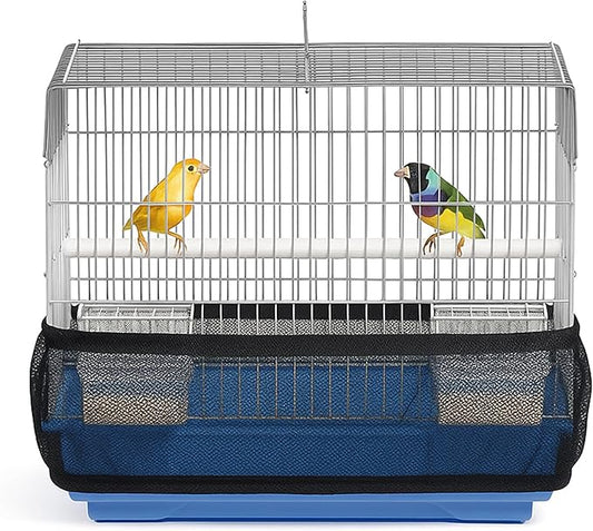 Universal Bird Cage Seed Catcher Universal Mesh Skirt Cover Stretchy Small Animal Cages Cover Pet Removable Durable Protector (Black, Extra Small)