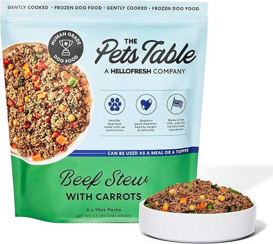 The Pets Table Human-Grade Beef Stew Fresh Dog Food, Dog Food Topper or Complete Meal, 6 Count of 15-oz Pouches, 5.5lbs