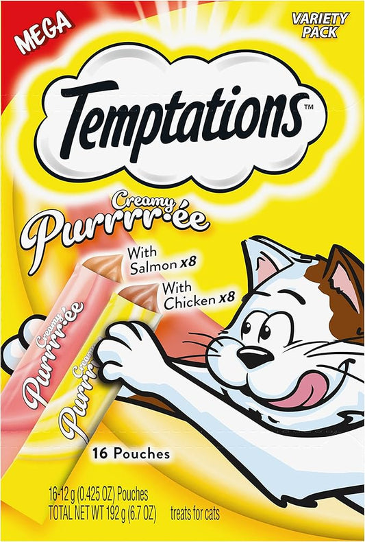 Temptations Creamy Puree Variety Pack of Squeezable Cat Treats, 0.42 oz. Tubes, 16 Count