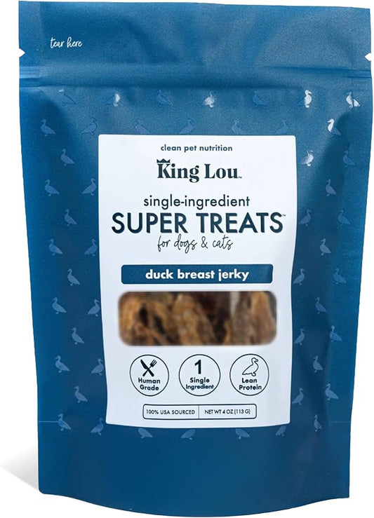 King Lou Pets Duck Jerky Treats ??Single Ingredient Dehydrated Duck Breast ??USA Made Cat & Dog Snack ??High Protein Pet Treat ??1 lb (Prior to Freeze-Drying)