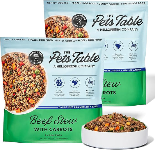 The Pets Table Human-Grade Beef Stew Fresh Dog Food, Dog Food Topper or Complete Meal, 6 Count of 32-oz Pouches, 11.8lbs