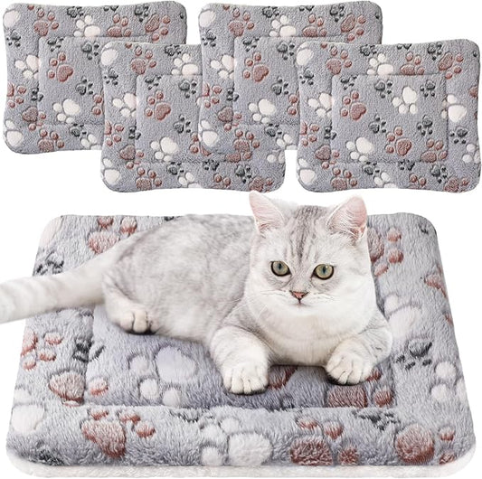 Tuanse 4 Pack Ultra Soft Dog Cat Bed Mat with Cute Prints Reversible Fleece Dog Crate Kennel Pad Cozy Washable Thickened Hamster Guinea Pig Pet Bed Mat for Small Animals(13 x 19 Inches,Light Gray)