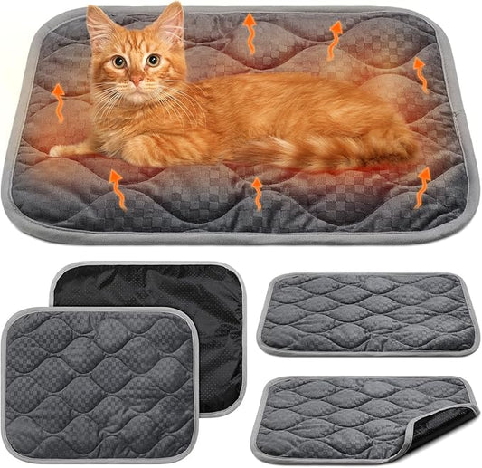 4 Pack Self Warming Cat Mat Self Heating Cat Pad Warm Thermal Pet Bed Washable Dog Crate Pad Body Heat Dog Bed Mat Blanket Non Slip Bottom for Outdoor Indoor Pets(Grey,16 x 20 Inch)