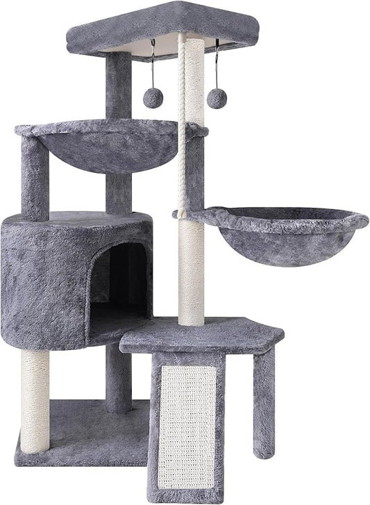Xin Three Layer Cat Tree with Cat Condo and Two Hammocks,Grey