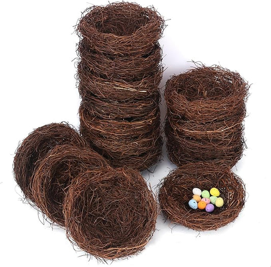 15 PCS 5.9 Inch Artificial Bird Nest for Crafts, Handicraft Rattan Bird's Nest, Small Bird Nest, Bird Nest Decorating Kit for Holiday, Table, Garden, DIY Terrarium Decor