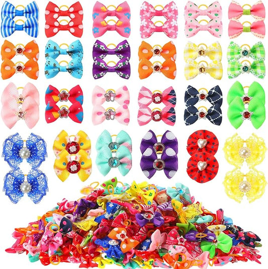 Reginary 300 Pack Dog Bows Grooming Cute Dog Hair Bows Girl with Rubber Bands Small Puppy Bowknots Colorful Hair Accessories for Puppies Pets Gift
