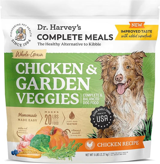 Dr. Harvey's Chicken & Garden Veggies Dog Food, Human Grade Whole-Grain Dehydrated Dog Food with Freeze-Dried Chicken (5 Pounds)