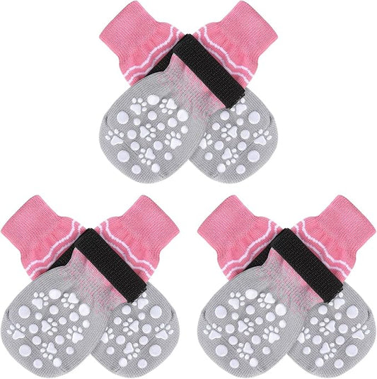 BINGPET Double Side Anti-Slip Dog Socks with Adjustable Straps, Dog Socks for Hot Pavement Non-Slip Dog Socks for Hardwood Floors, Prevent Licking for Puppy Small Medium Large Dogs 6 PCS