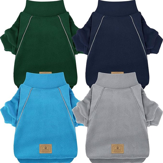 XPUDAC 4 Pack Dog Sweaters Fleece Dog Sweatshirt Winter Pet Clothes for Small Medium Dogs Boy Girl Pullover Puppy Christmas Outfits Cat Apparel, Grey, Blue, Navy, Green, XS