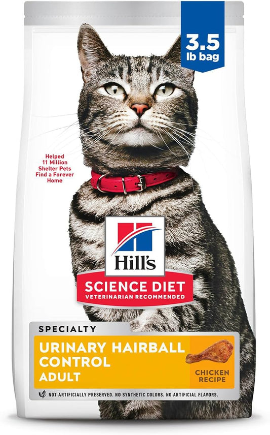Hill's Science Diet Adult 1-6 Urinary Hairball Control Dry Cat Food, Chicken Recipe, 3.5 lb. Bag