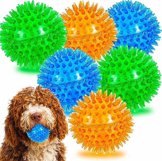 6pack Squeaky Dog Toys Spiky Dog Balls Cleans Teeth and Promotes Dental and Gum Health for Your Pet Squeaker Ball Toys for Aggressive Chewers (S 6PACK)