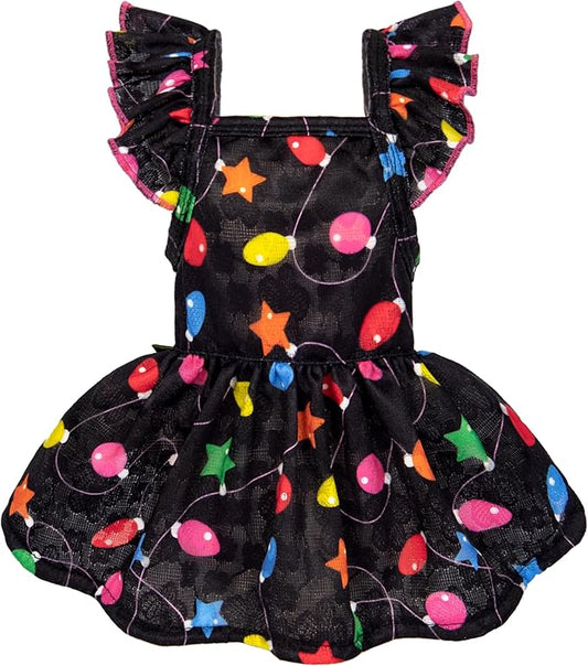 Fitwarm Christmas Light Dog Dress, Cute Dog Christmas Outfit, Doggy Clothes for Small Dogs Girl, Pet Apparel, Black, Pink, Red, XS